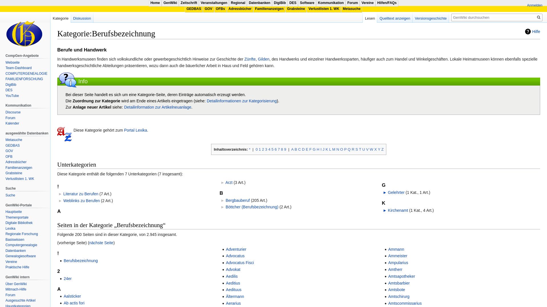 GenWiki - Berufsbezeichnungen für die Familienforschung