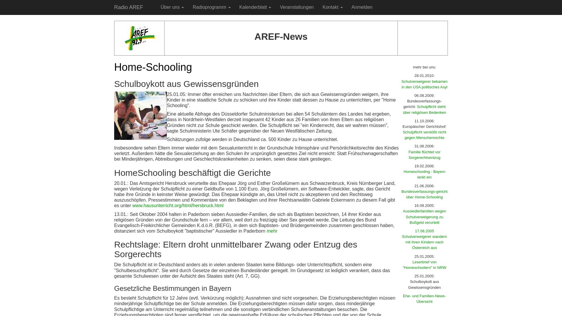 AREF-News: Home-Schooling aus Gewissensgründen